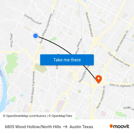 6805 Wood Hollow/North Hills to Austin Texas map