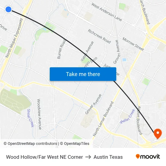Wood Hollow/Far West NE Corner to Austin Texas map