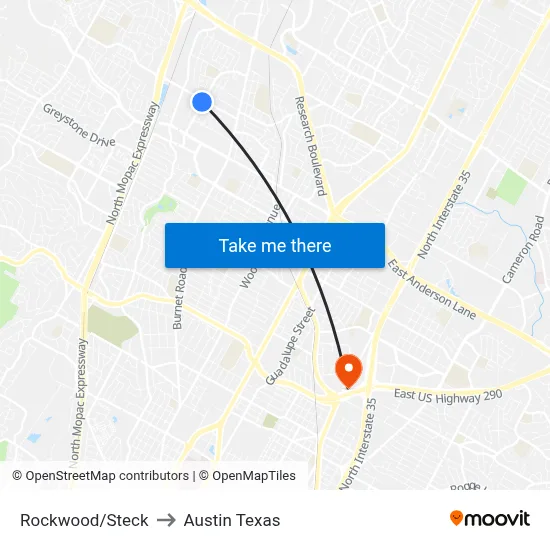 Rockwood/Steck to Austin Texas map