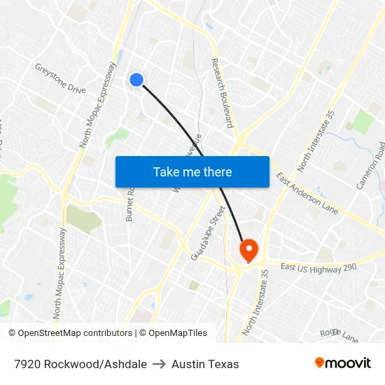 7920 Rockwood/Ashdale to Austin Texas map