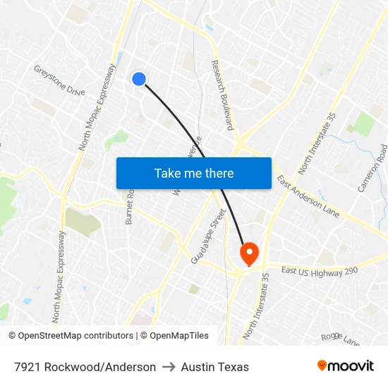7921 Rockwood/Anderson to Austin Texas map