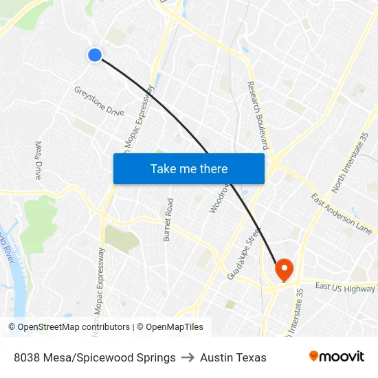 8038 Mesa/Spicewood Springs to Austin Texas map