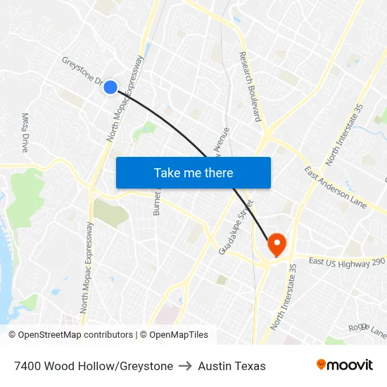 7400 Wood Hollow/Greystone to Austin Texas map