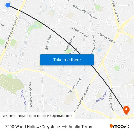 7200 Wood Hollow/Greystone to Austin Texas map
