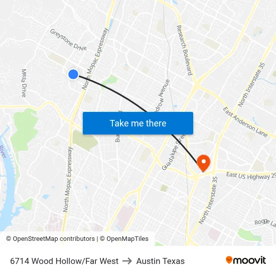 6714 Wood Hollow/Far West to Austin Texas map