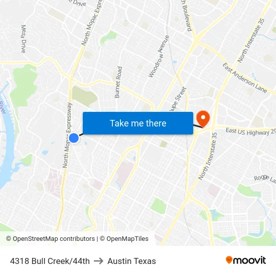 4318 Bull Creek/44th to Austin Texas map