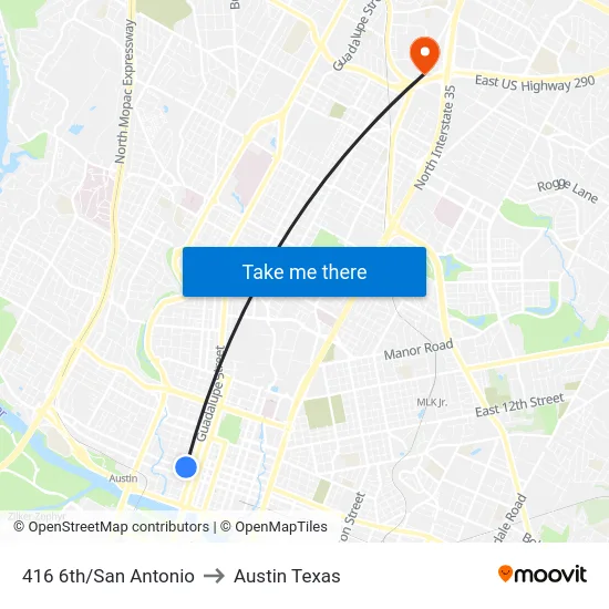 416 6th/San Antonio to Austin Texas map