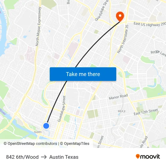 842 6th/Wood to Austin Texas map