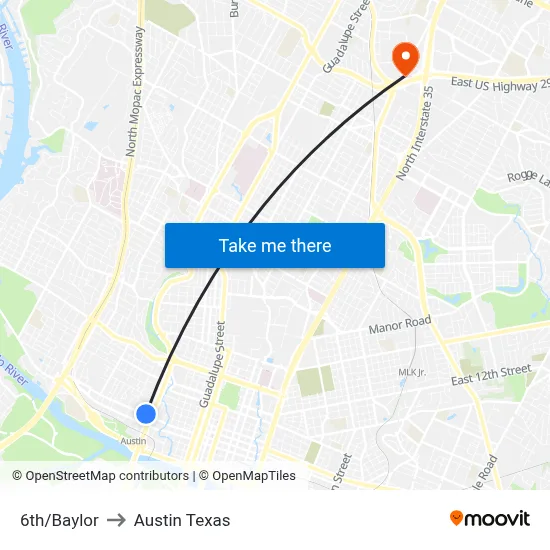 6th/Baylor to Austin Texas map