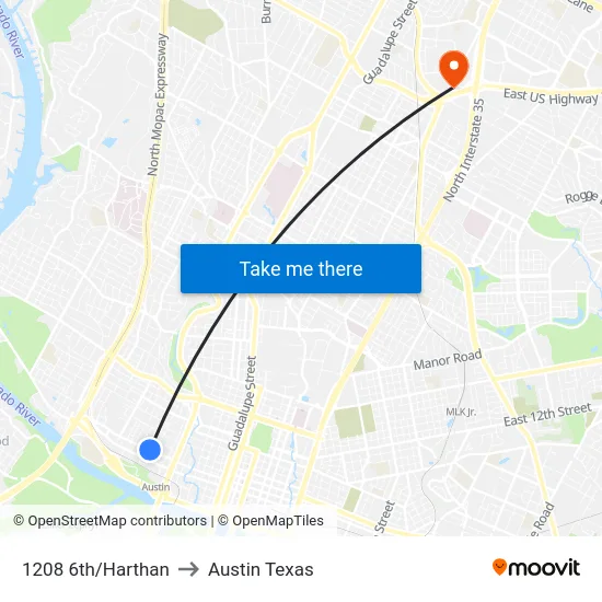 1208 6th/Harthan to Austin Texas map