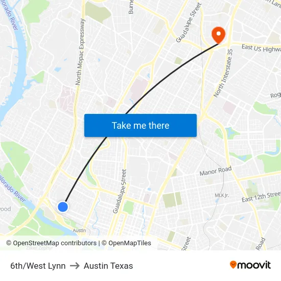 6th/West Lynn to Austin Texas map