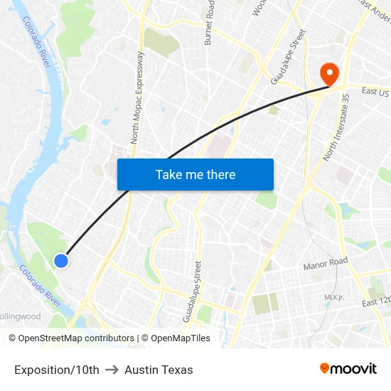 Exposition/10th to Austin Texas map