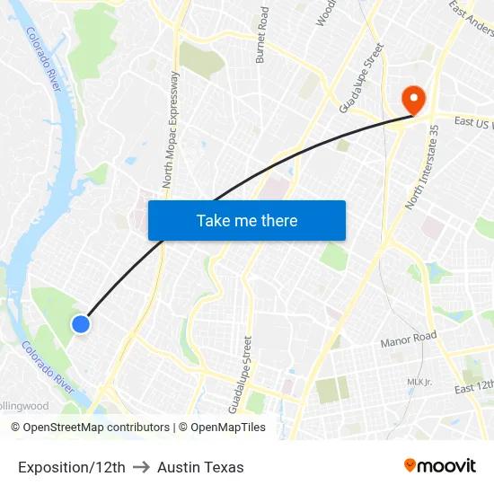 Exposition/12th to Austin Texas map
