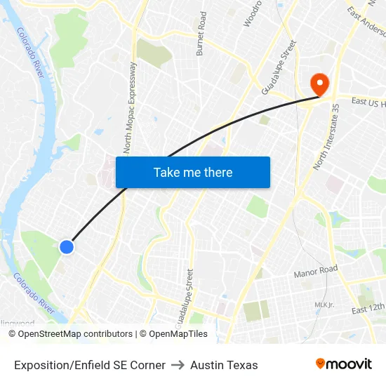 Exposition/Enfield SE Corner to Austin Texas map