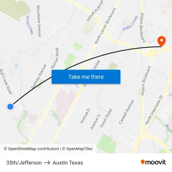 35th/Jefferson to Austin Texas map