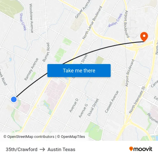 35th/Crawford to Austin Texas map