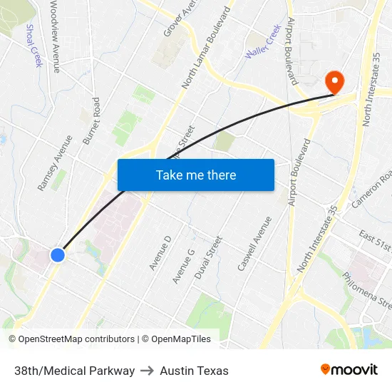 38th/Medical Parkway to Austin Texas map