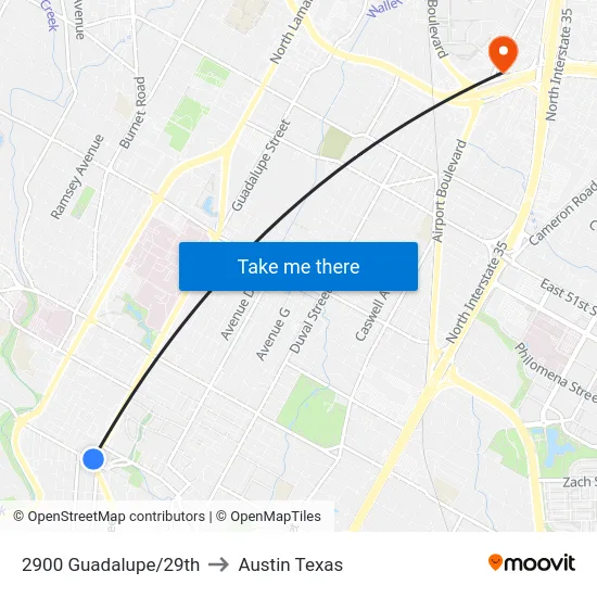 2900 Guadalupe/29th to Austin Texas map