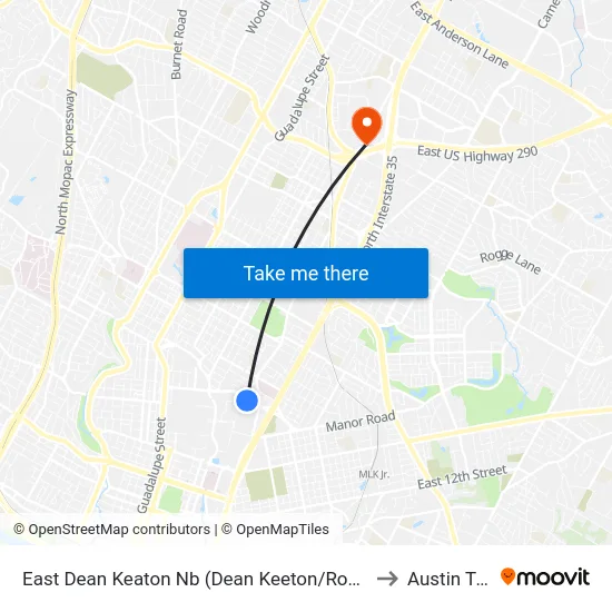 East Dean Keaton Nb (Dean Keeton/Robert Dedman) to Austin Texas map