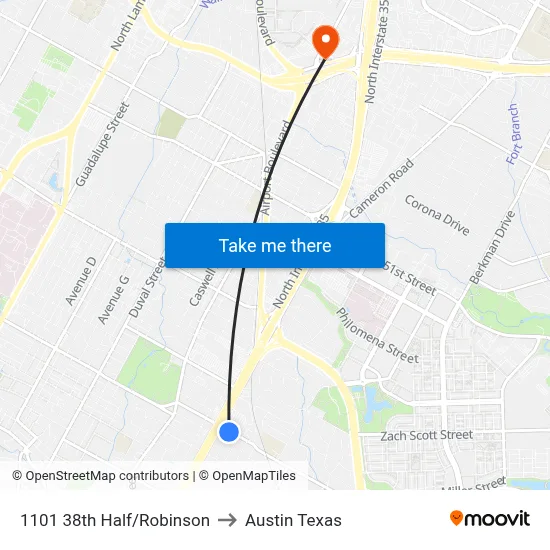 1101 38th Half/Robinson to Austin Texas map