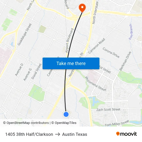 1405 38th Half/Clarkson to Austin Texas map
