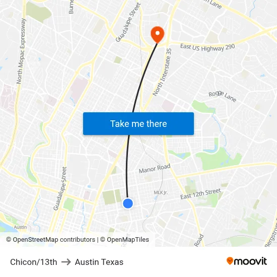 Chicon/13th to Austin Texas map