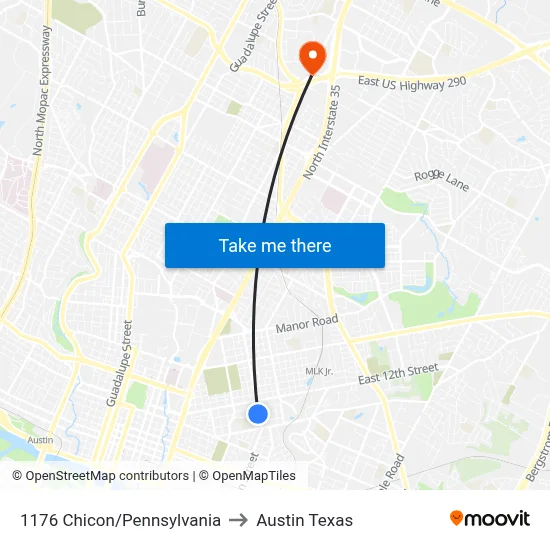 1176 Chicon/Pennsylvania to Austin Texas map