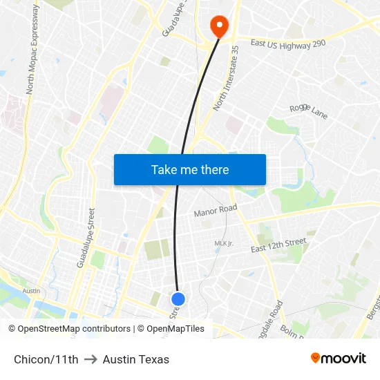 Chicon/11th to Austin Texas map