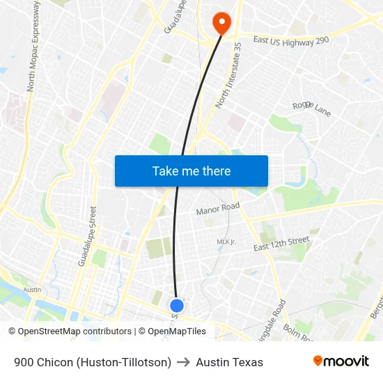 900 Chicon (Huston-Tillotson) to Austin Texas map