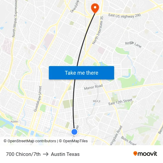 700 Chicon/7th to Austin Texas map