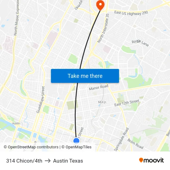 314 Chicon/4th to Austin Texas map