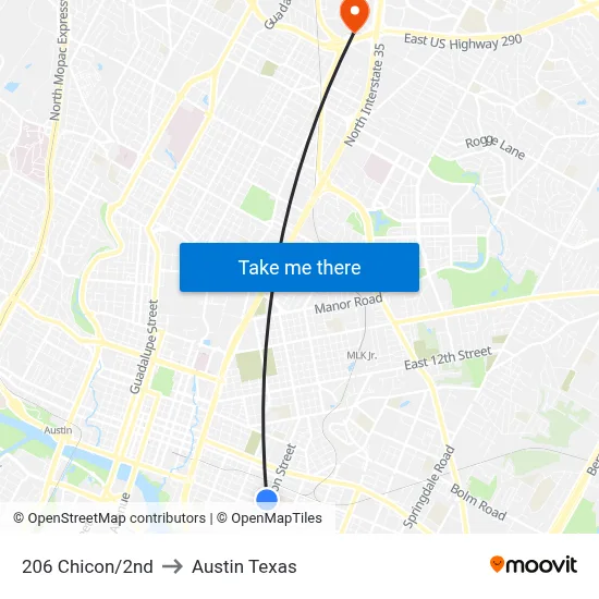 206 Chicon/2nd to Austin Texas map