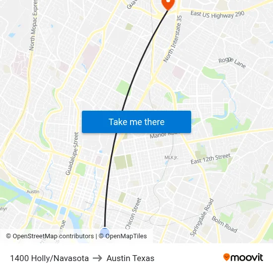1400 Holly/Navasota to Austin Texas map