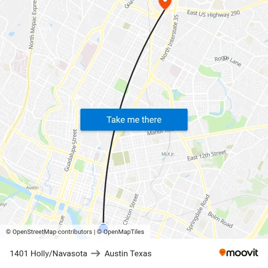 1401 Holly/Navasota to Austin Texas map