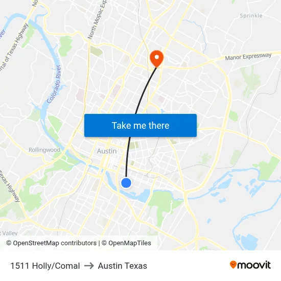 1511 Holly/Comal to Austin Texas map