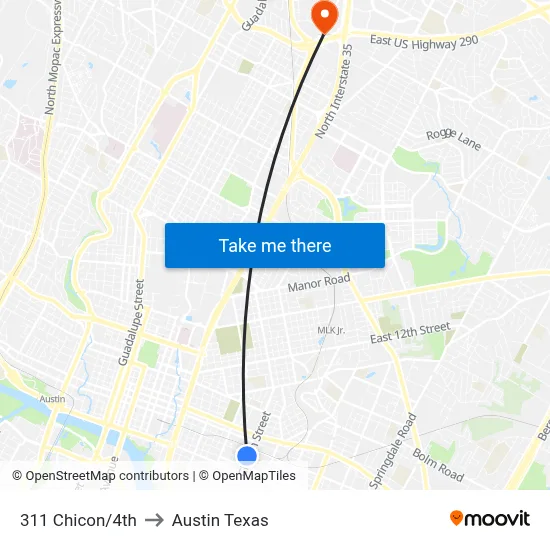 311 Chicon/4th to Austin Texas map