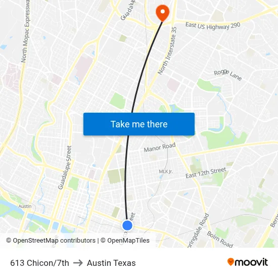 613 Chicon/7th to Austin Texas map