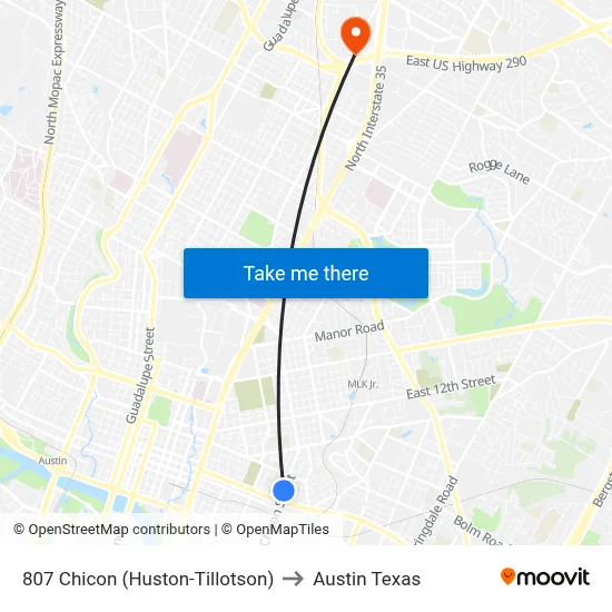 807 Chicon (Huston-Tillotson) to Austin Texas map