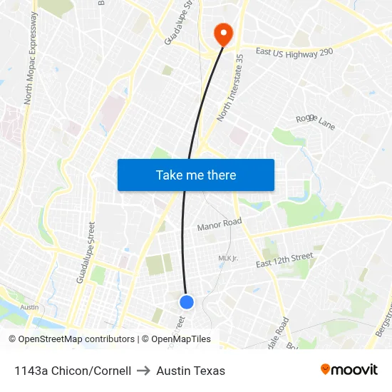 1143a Chicon/Cornell to Austin Texas map