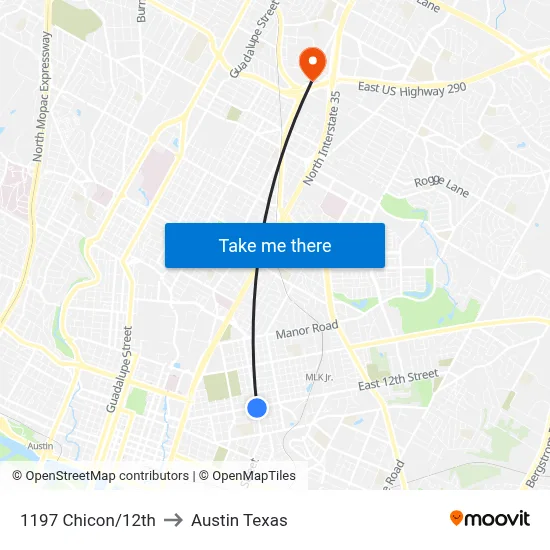 1197 Chicon/12th to Austin Texas map