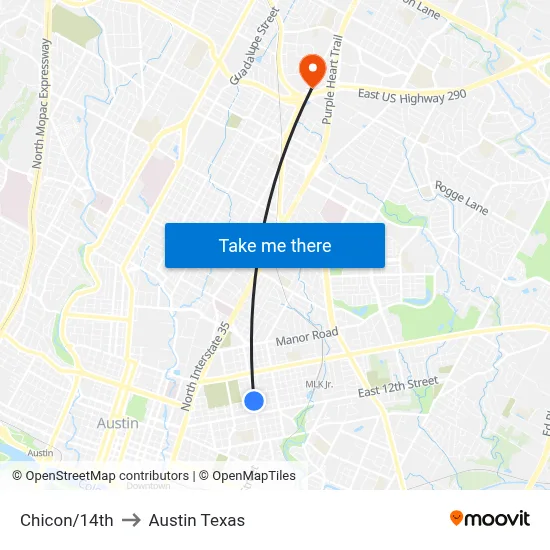 Chicon/14th to Austin Texas map