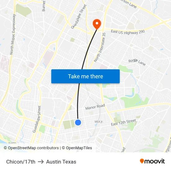 Chicon/17th to Austin Texas map
