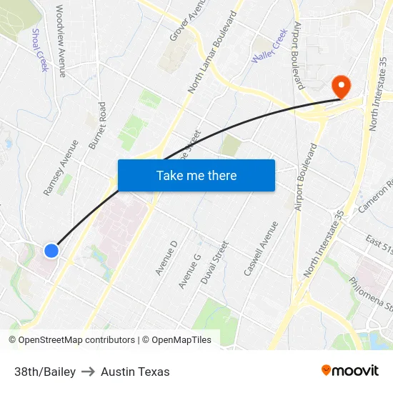 38th/Bailey to Austin Texas map