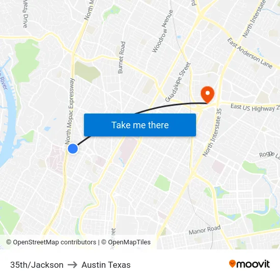 35th/Jackson to Austin Texas map