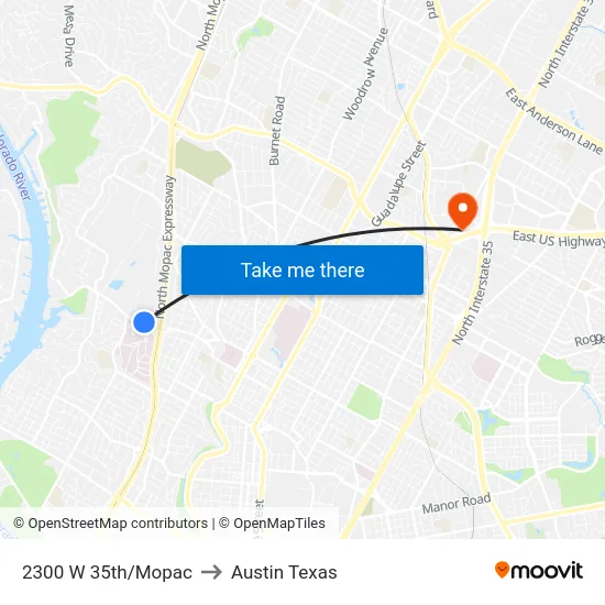 2300 W 35th/Mopac to Austin Texas map