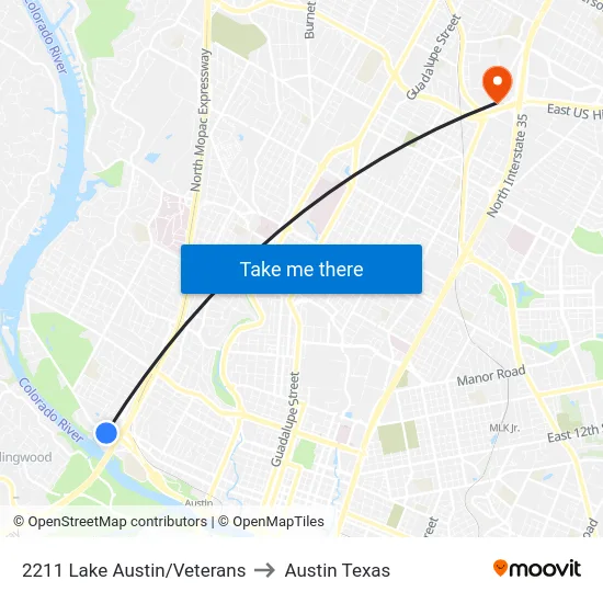 2211 Lake Austin/Veterans to Austin Texas map