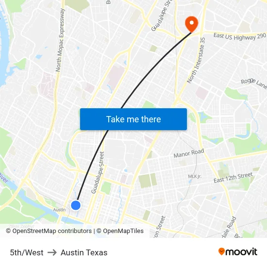 5th/West to Austin Texas map