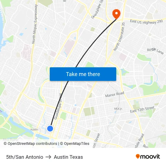 5th/San Antonio to Austin Texas map