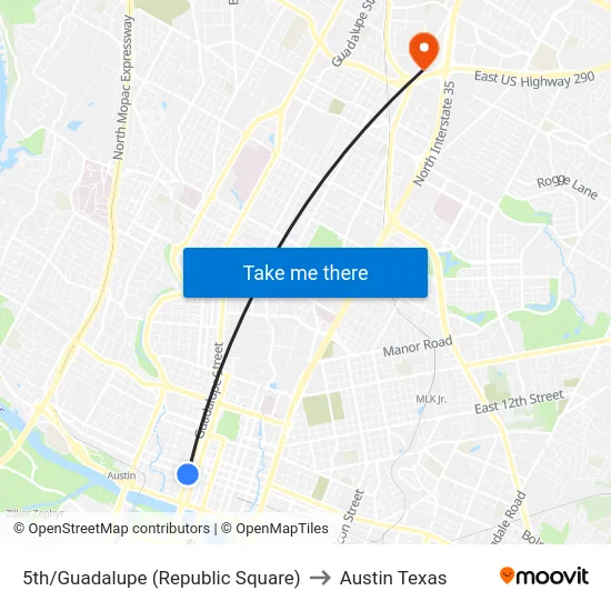5th/Guadalupe (Republic Square) to Austin Texas map