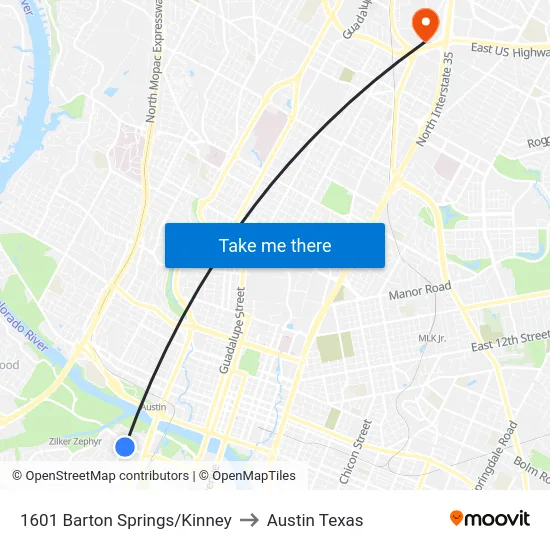 1601 Barton Springs/Kinney to Austin Texas map